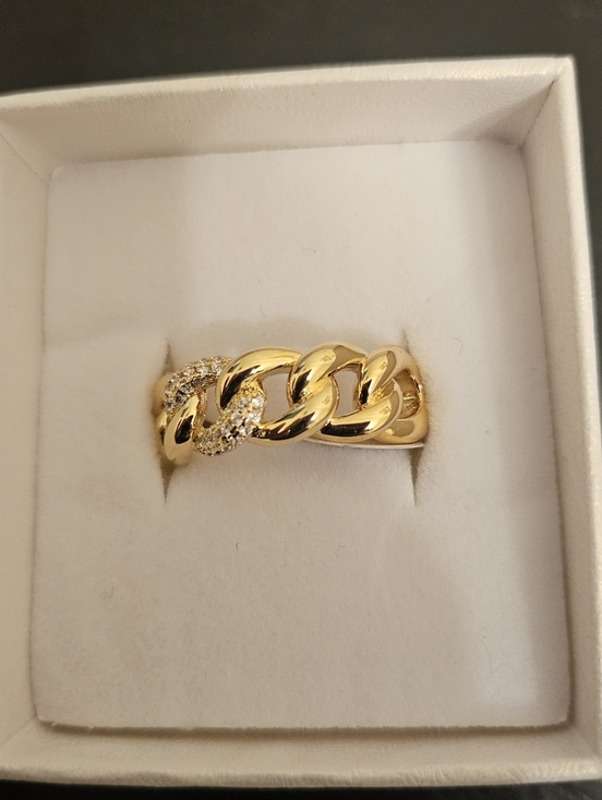 Jewelry - 14K Gold Filled Chunky Chain Link Ring w/ CZ Accents Size 9